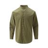 Retro Style Plus Size Solid Color Men's Cotton and Linen Long Sleeve Button Down Shirt with Stand Collar Spring Fall Outdoor