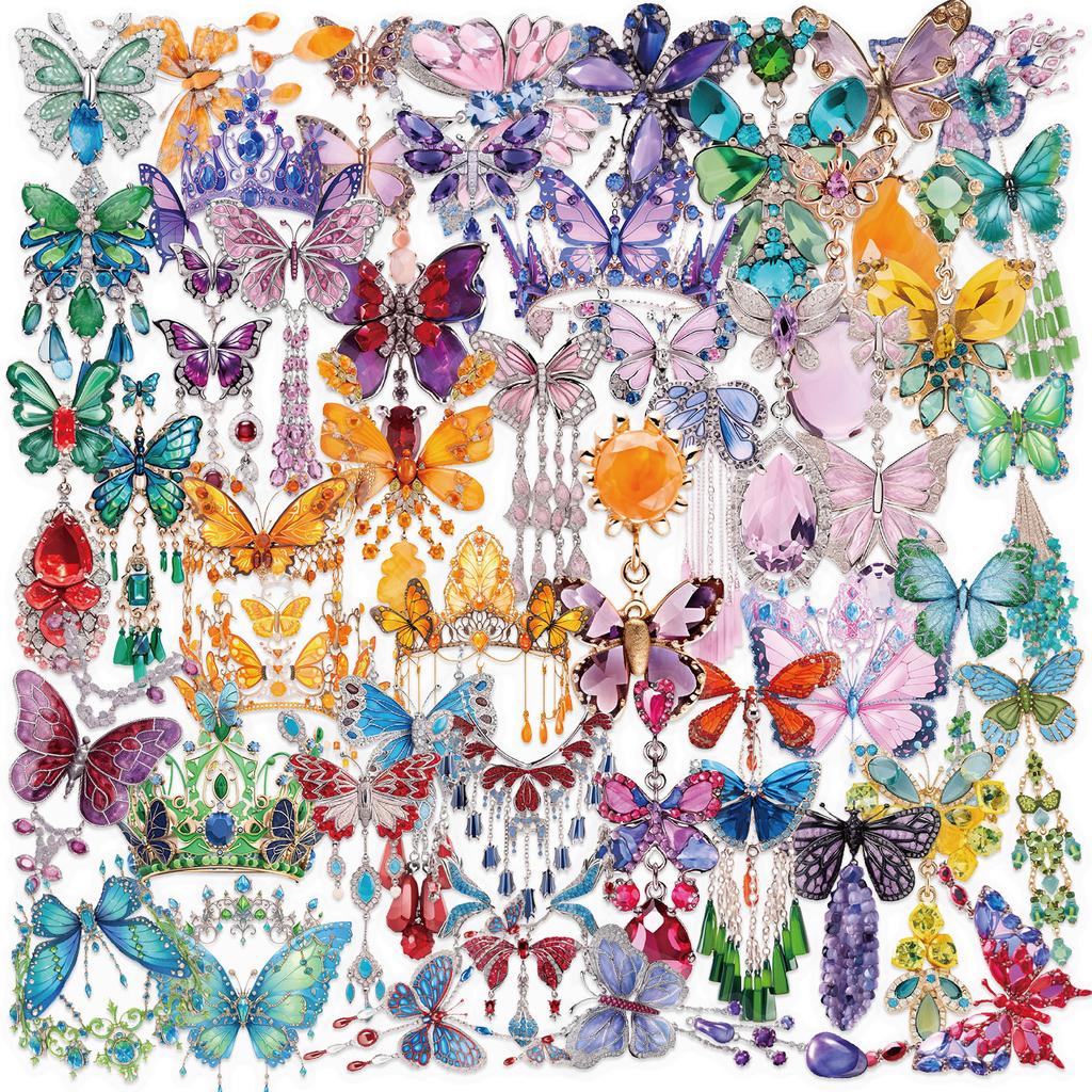 50 Transparent INS Butterfly Jewelry Stickers, Waterproof Transparent PET Handbook Material Decorative Guitar