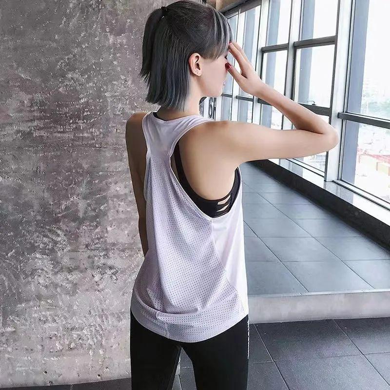 

Loose Sports Fitness Vest Outwear I-Shaped Yoga Jacket Sleeveless Elastic Running T-shirt Training Quick-Drying Blouse White 2XL