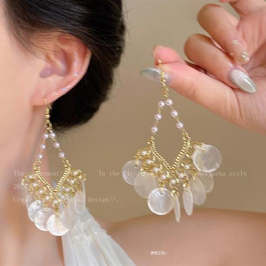 

Богемные серьги с бриллиантовой бахромой, ретро, легкая роскошь, высококлассные серьги-пусеты, нишевый темперамент, универсальные серьги, женские