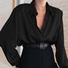 Dames Lenteblouse Effen Kleur Omgeslagen Kraag Enkelrijige Knoppen Lange Mouwen Warm Kreukvrij Werk Dames Herfst Top Dames Kledingstuk