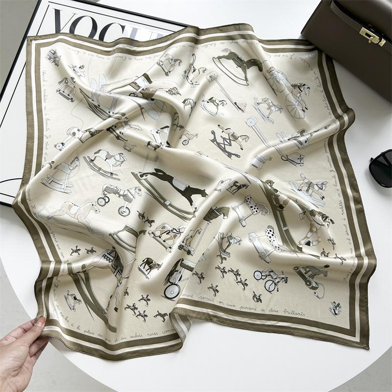 Spring and summer thin mulberry silk scarf women's beige pony silk 70 small square scarf professional decorative silk gift