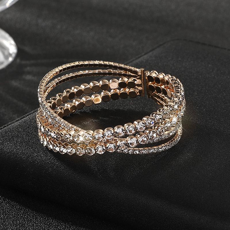 A Hair Generation Claw Chain Open Elastic Bracelet, Four Rows of Cross Full Diamond Steel Wire Bracelet