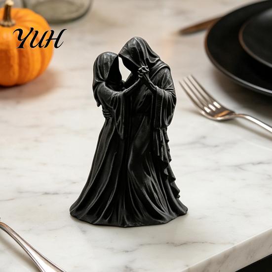 Spooky Gothic Gifts Dancing Grim Reaper Couple Figurine, 3D Printed Hooded Skeleton Dark Style Shelf Decor Statue, Aesthetic Tabletop Decor, Halloween