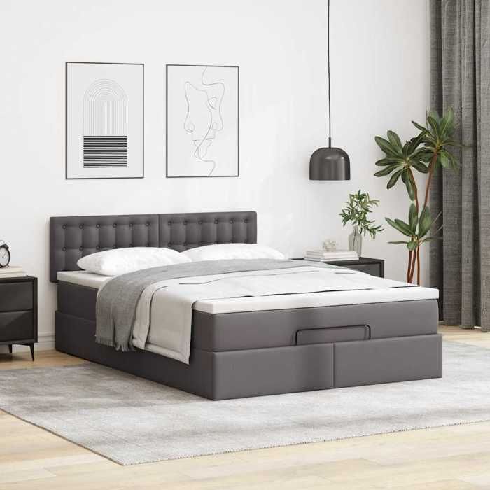 VidaXL Cadre de lit ottoman avec matelas gris 140x190 cm similicuir, cadre de lit, cadre de lit rembourré 3311306