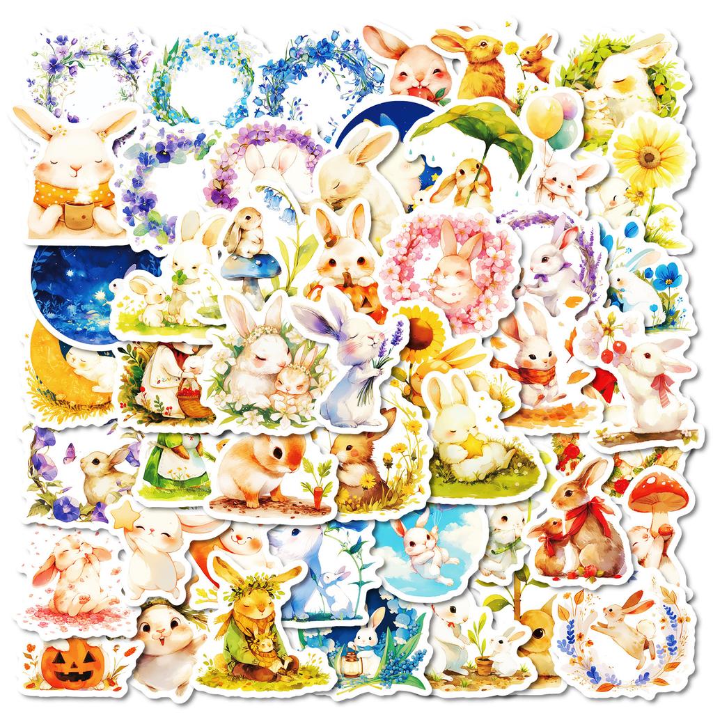 50 Ins Xiaoqing Xinfeng Hand-Painted Cute Bunny Stickers Warm Atmosphere Graffiti Stickers