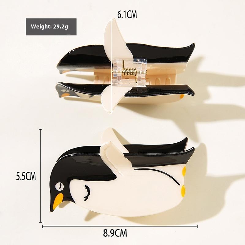 Cute Pet Penguin Hair Clip Acetate Hair Accessories Shark Clamp Black White Color Block Hair Grips For Women Girls Children