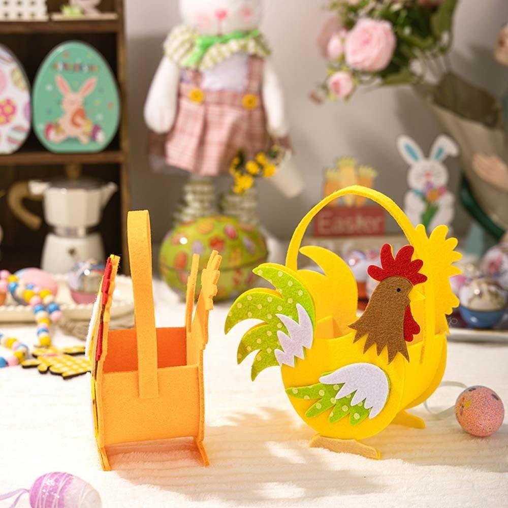 Exquisite Rooster Candy Box Cartoon Cock Small Felt Chicken Basket Portable Cut Easter Storage Case Biscuit