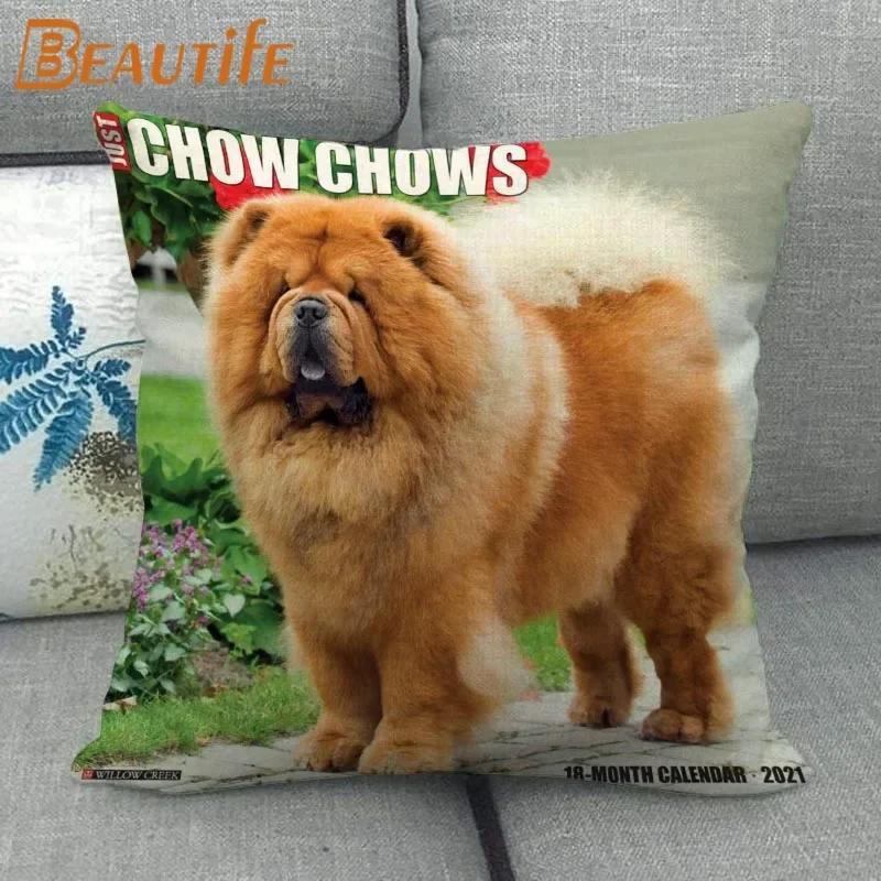 Custom Chow Chow Dog Pillowcase Cartoon Girl Wedding Decorative Cotton Linen Pillow Case For Home Pillow Cover 45X45Cm One Side