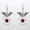 Goth Punk Sliver Color Vampire Bat Five-pointed Star Red Crystal Pendant Dangle Earrings for Women Halloween Party Witch Jewelry