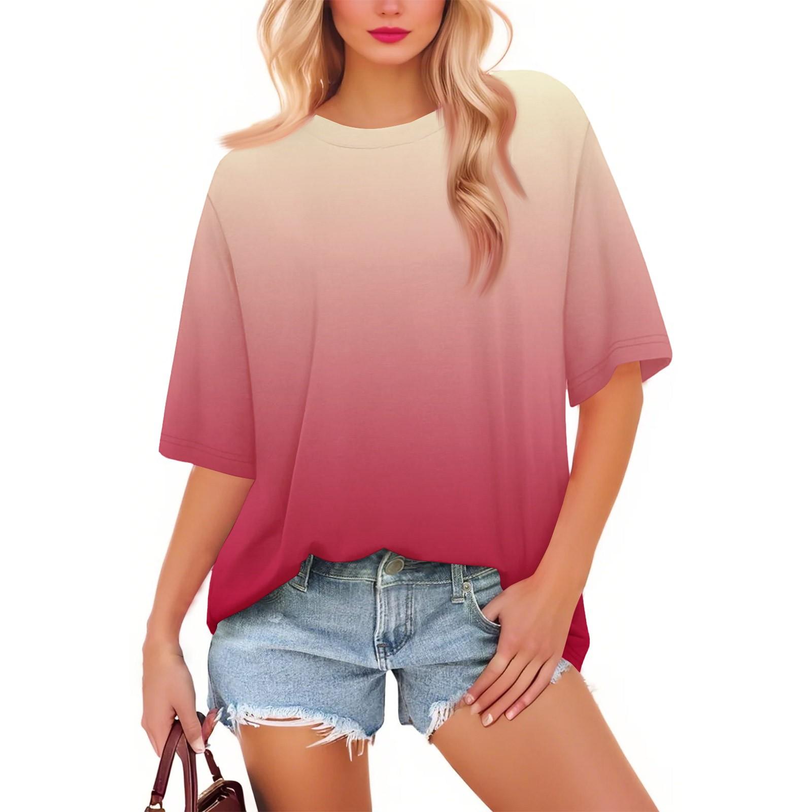 

Женская модная повседневная футболка с градиентным цветом, свободная, с круглым вырезом и коротким рукавом, модная праздничная футболка XL