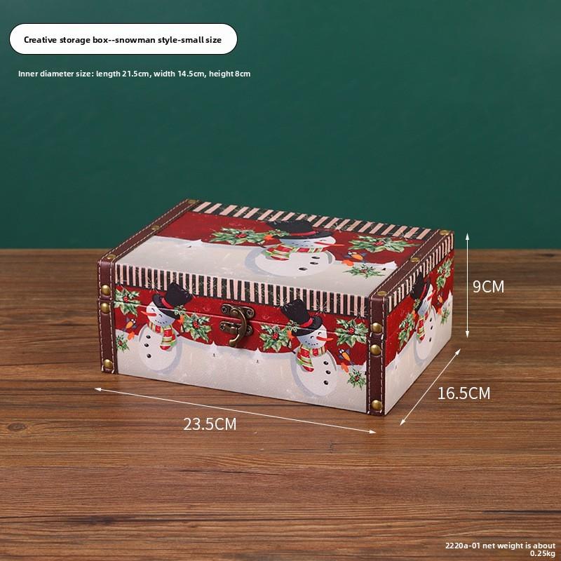 Christmas Wood Leather Storage Box With Lid For Home Organization And Holiday Decor