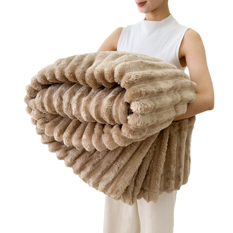 Nordic Style 4cm Rabbit Plush Drawstring Blanket for Sofa or Office