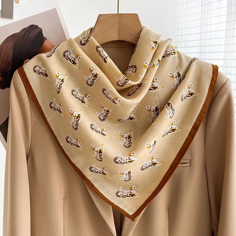 White Carriage Double-Sided Color-Block Silk-Mimicking Scarf Women S Lightweight Summer Neck Protection Shoulder Wrap 68X68