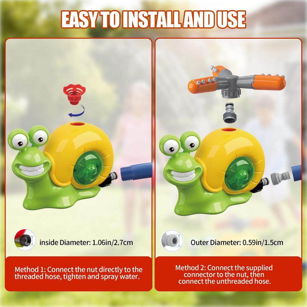 Water Sprinkler Baseball Toy Snail for Kids 3–12, 2 In 1 Outdoor Dual Sprayer Hitting Game with 360° Adjustable Spray, 80–120cm Water Jet