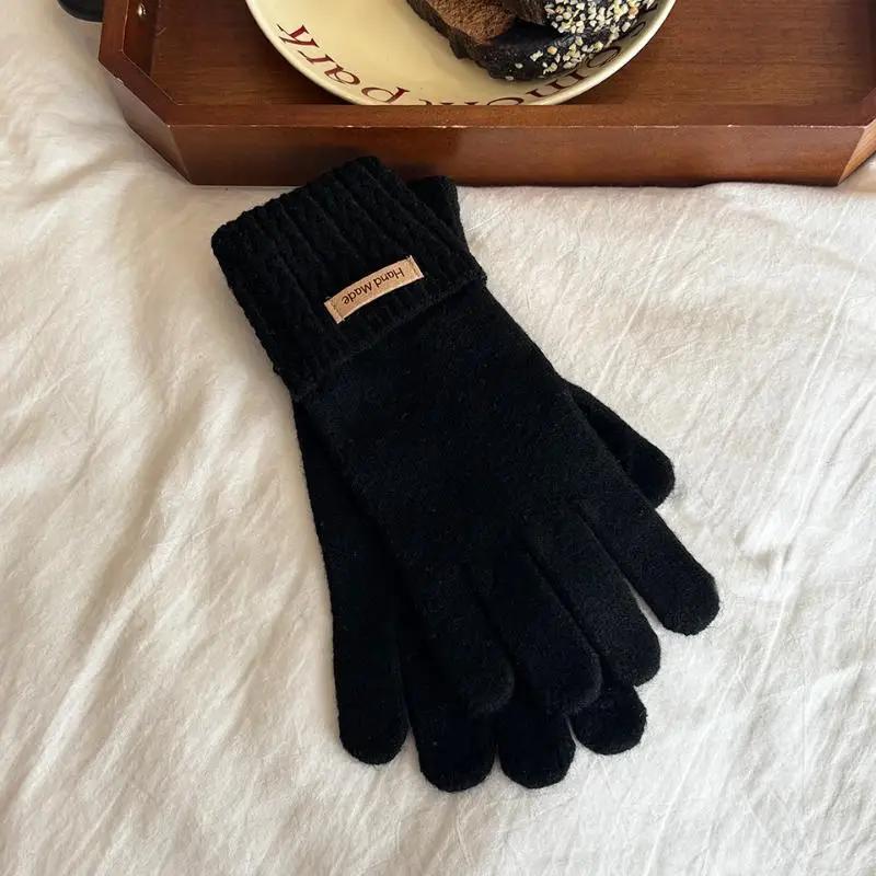 Fashion Solid Color Knitted Warm Gloves Autumn And Winter Touchscreen Gloves For Outdoor Cold Proof Cycling Thickened Glove