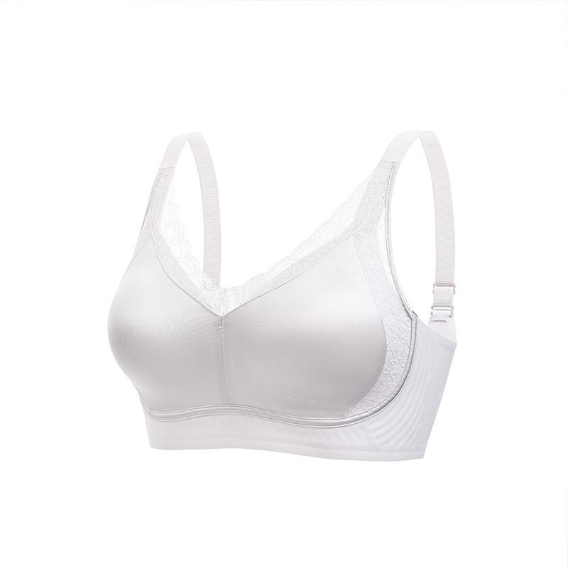 Lace Satin Gather Bra for Large Busts - Minimizing, Seamless, Comfortable, Wire-Free, Fixed Water Drop Cup