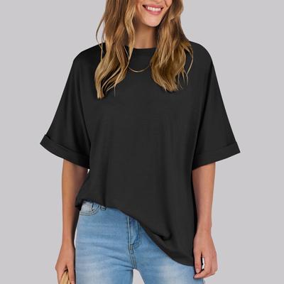 Women's Loose Oversized Solid Rround Neck, Shoulder Length Short Sleeved T-shirt Top