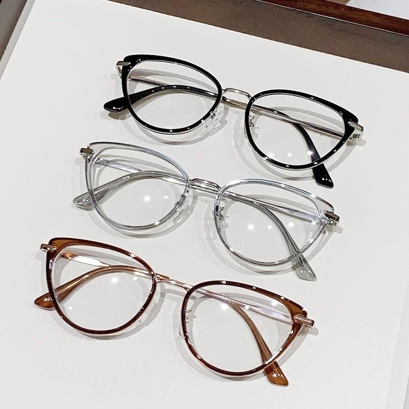 Ins Cat Eye Glasses Cold Tea Color HD Anti Blue Light Glasses Frame Advanced Plain Whitening Glasses