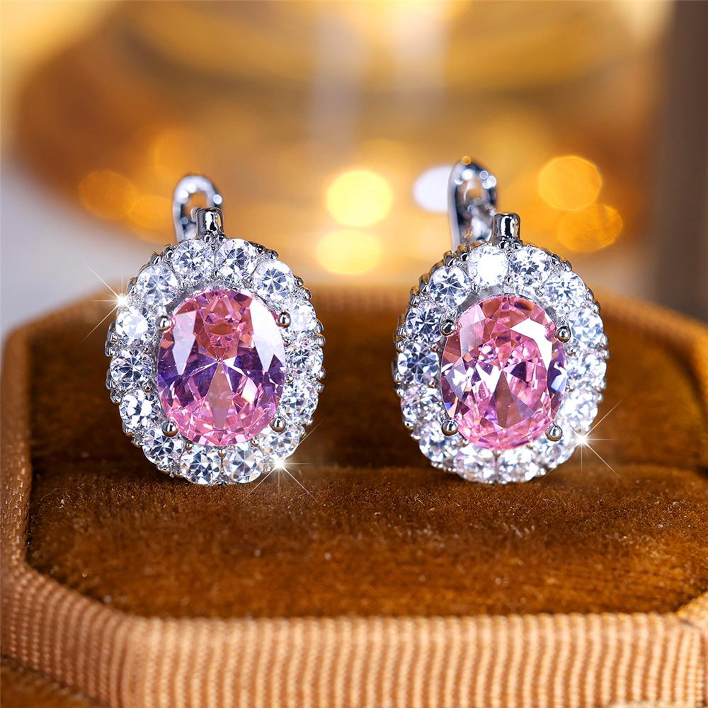 Cute Small Blue Green Purple Zircon Stone Hoop Earrings For Women Charm Female Silver Color Wedding Jewelry Gift