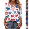 Trendy Vintage 3/4 Sleeve Top For Women,Ladies Casual Three Quarter Sleeve V-neck Printed T-Shirt Blouse