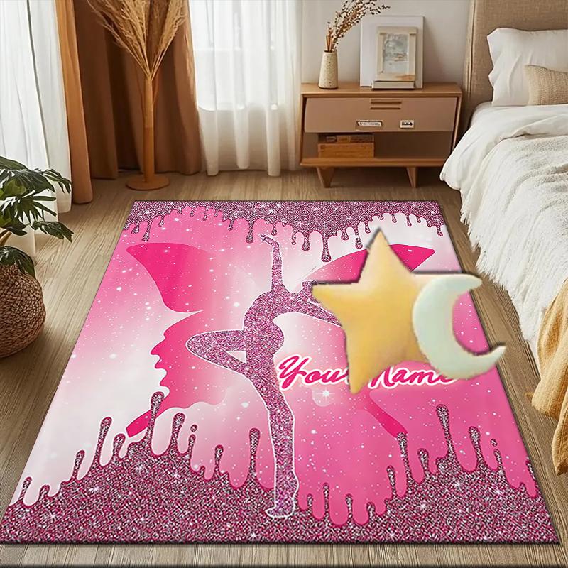 1PC Custom Name Pink Glitter Fairy Theme Floor Mat Ideal for Living Room, Game Rooms, Office, Bedroom Floor Mat Playful Design