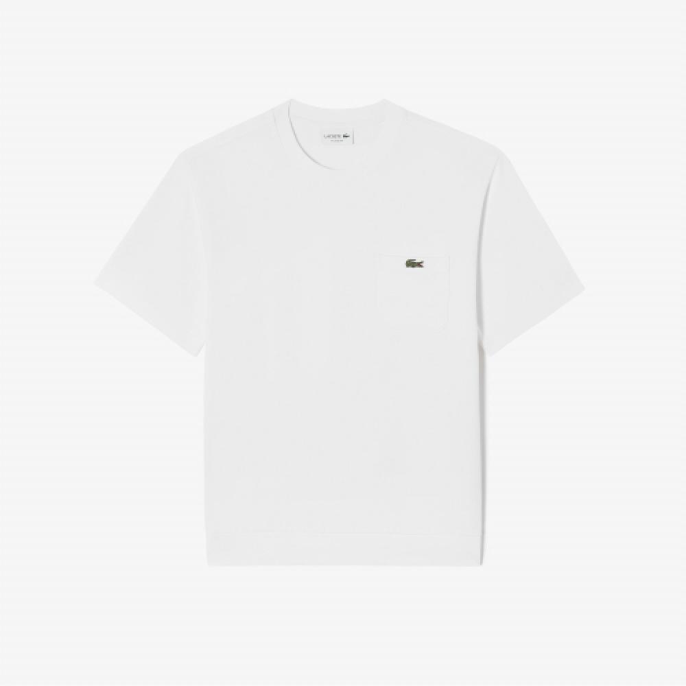

LACOSTE Мужская однотонная футболка с короткими рукавами и карманами [Off White]