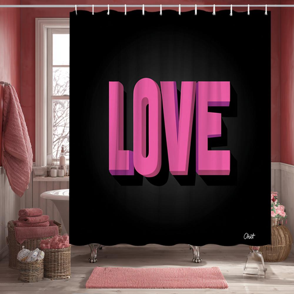 Romantic Love Shower Curtain 1Pc – Pink 3D "Love" Letter Design, Modern Bath Curtain For Wedding Room And Couple’S Bathroom