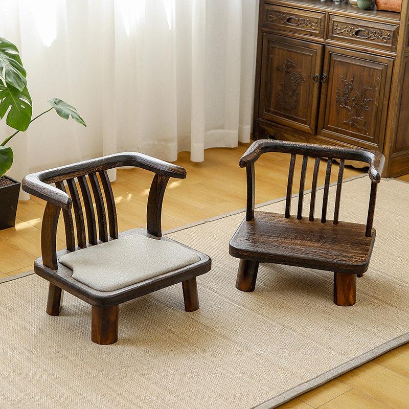 Solid Wood Low Chair, Tatami Floor Seating with Back, Comfortable Small Stool for Window Seat Meditation Reading Room