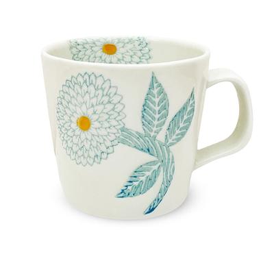 Kunzangama Becher, Hasami-Keramik, Hergestellt in Japan, 270ml, Dahlie, Hellblau