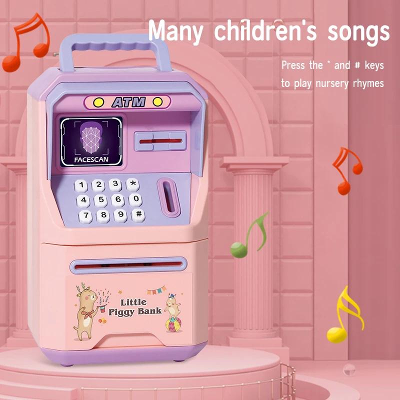 Neuer Geldautomatensicher - Cartoon-Bank - Sparschwein mit Gesichtserkennung - Kinder-Cartoon-Spaß-Geldeinzahlung