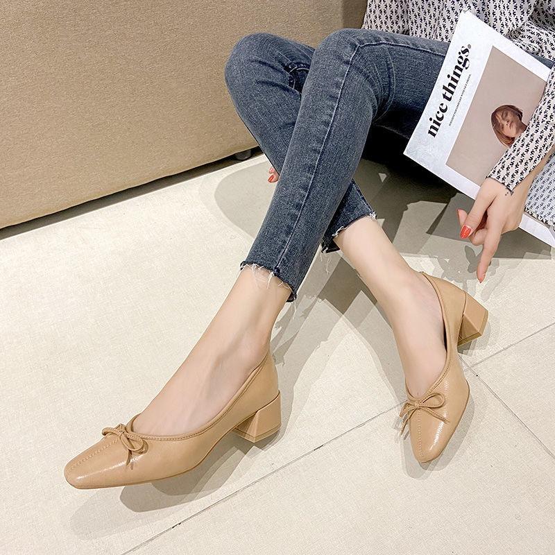 Fashion Bow Ballet High Heels Shoes Woman Basic Pumps Fashion Round Bow Work Shoe Fashion Party Women Shoes Pump Zapatos De Mujer