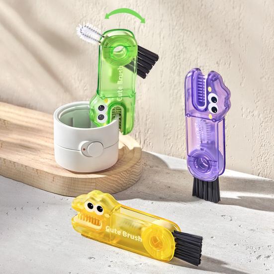 2/3Pcs 3 In 1 Cleaning Brushes Cartoon Design Food-Grade Anti-Slip Handle Gap Brush Portable Long Bristle Bottle Cleaner