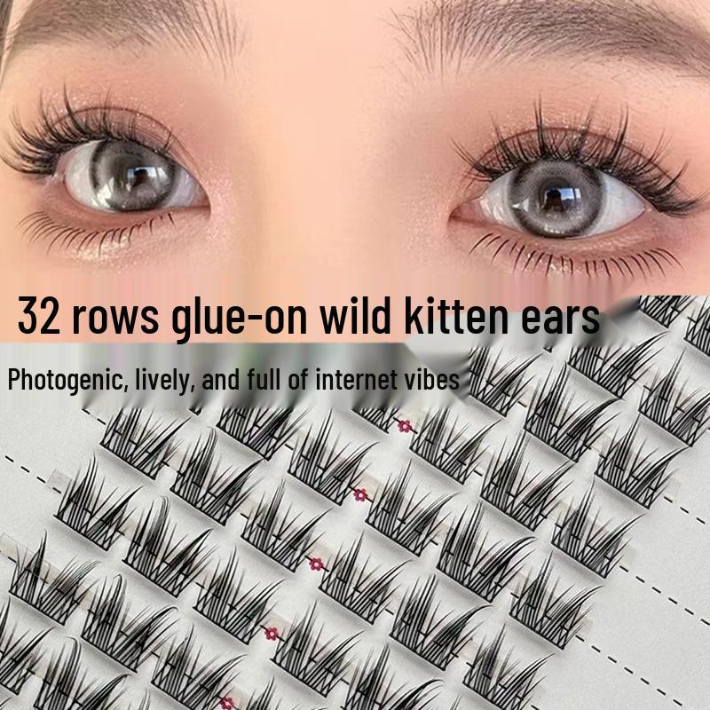 Cross-Border Large Capacity Glue Style False Eyelashes - 32 Rows Natural Lively Photogenic Comic Segmented Lashes