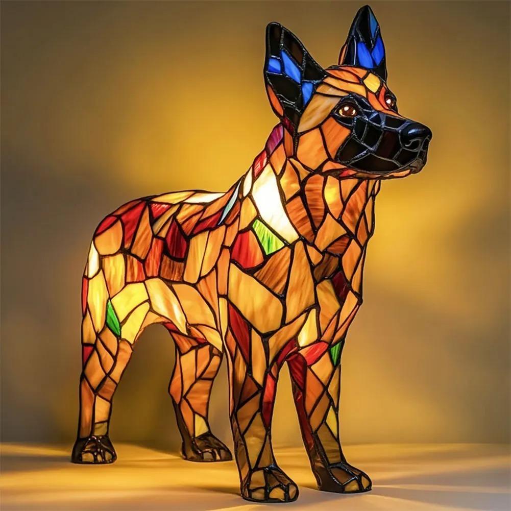 LED Animal Resin Table Lamp Dog Series Art Night Light 3D Stained Glass Cute Dog Bedside Lamp for Living Room Bedroom Decoration