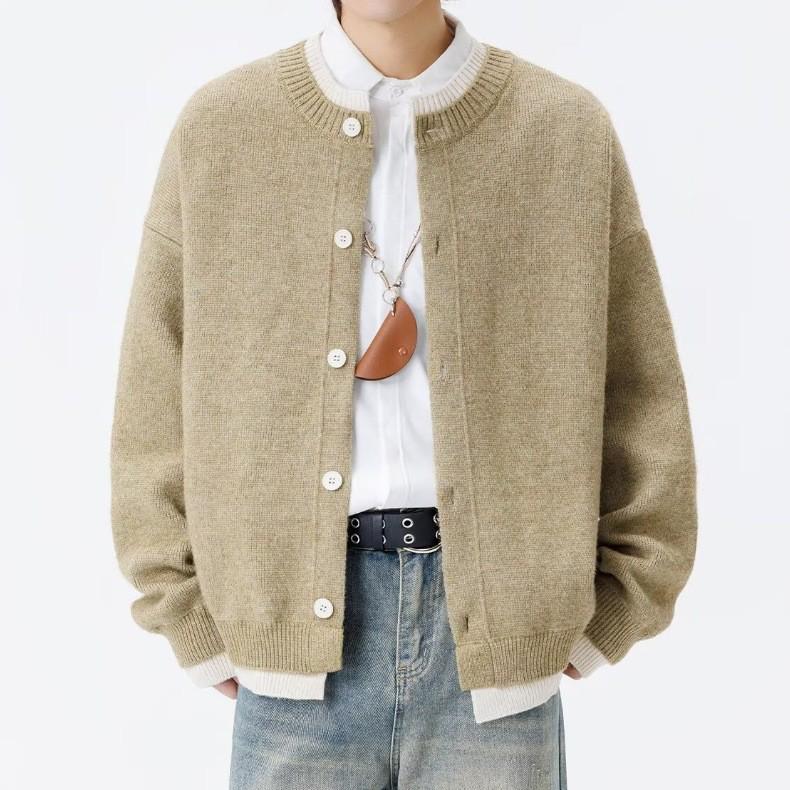 Men's Retro Color Block Cardigan Sweater, Autumn-Winter Casual Knitwear