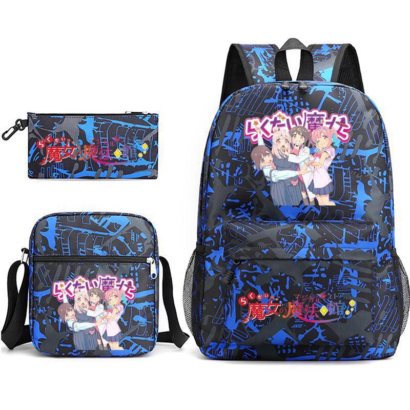 Large Capacity Schoolbag with Shoulder Strap; Student Three-piece Pencil Case Set