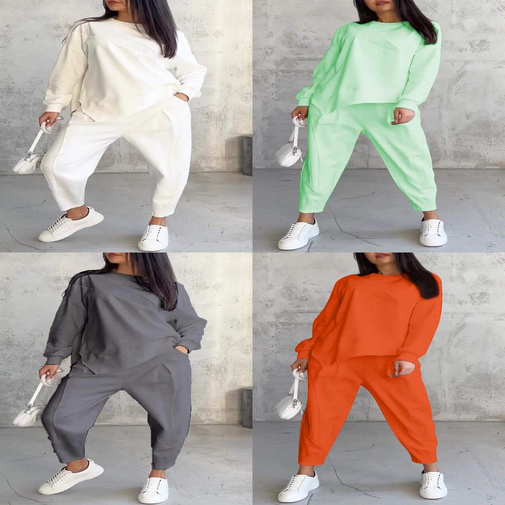 Fall Winter Womens Casual Sweatsuit With Pockets And Spliced Design For Streetwear Style