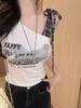 #Summer New Sweet and Sexy Letter Printing Plaid Strap Sling Vest Integrated with Chest Pad