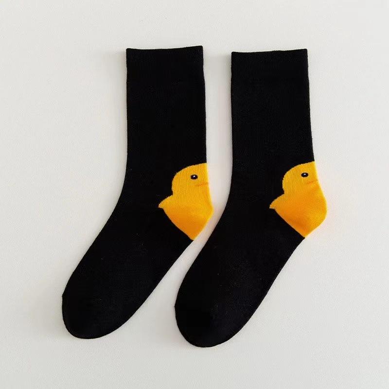 Cute Cartoon Big White Goose Little Yellow Duck Couple Socks Cotton Women's Long Socks Medium Tube Korean Harajuku Socks