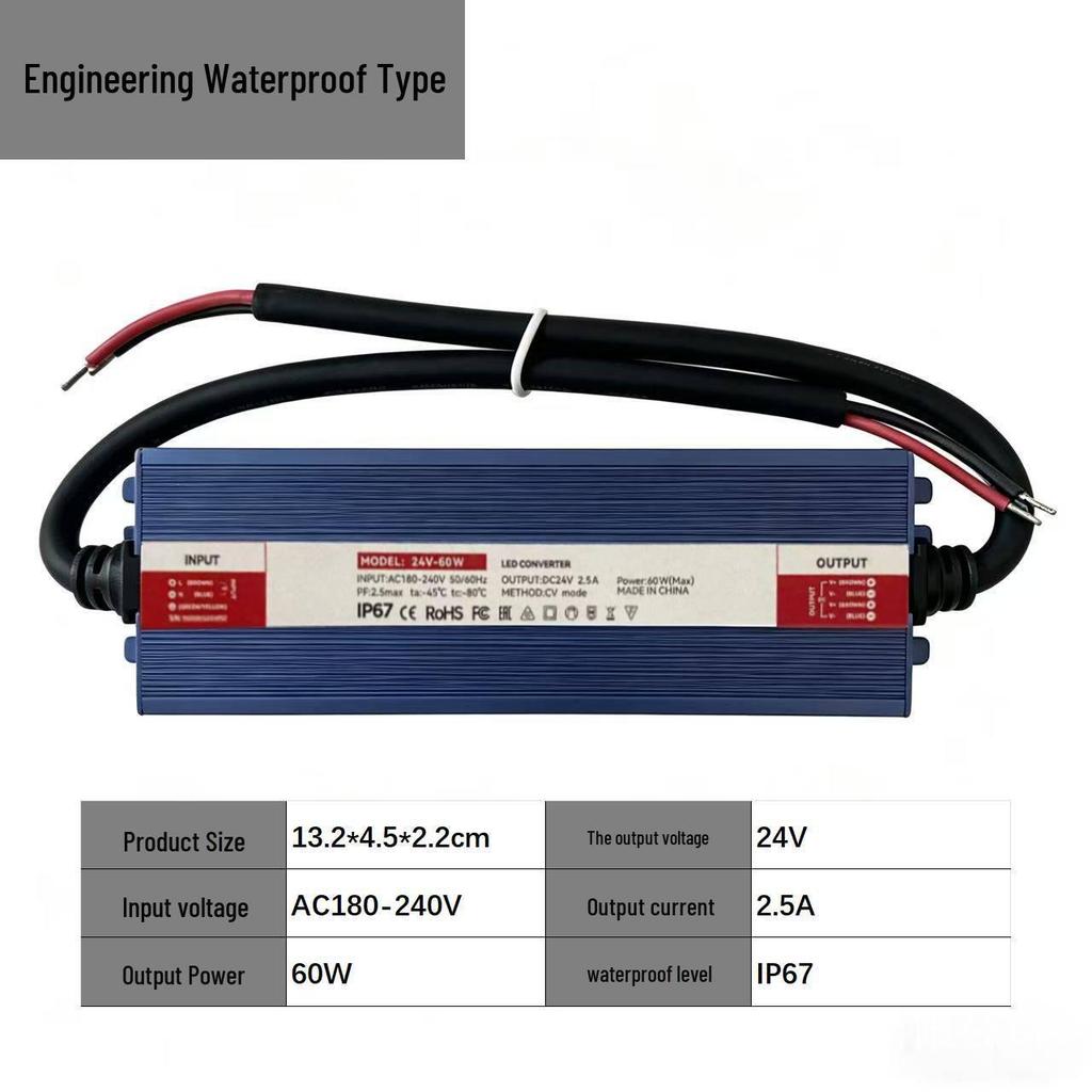 IP67 Outdoor Waterproof Constant Voltage Driver, 12V/24V, 60W-600W Power Supply with Full Potting