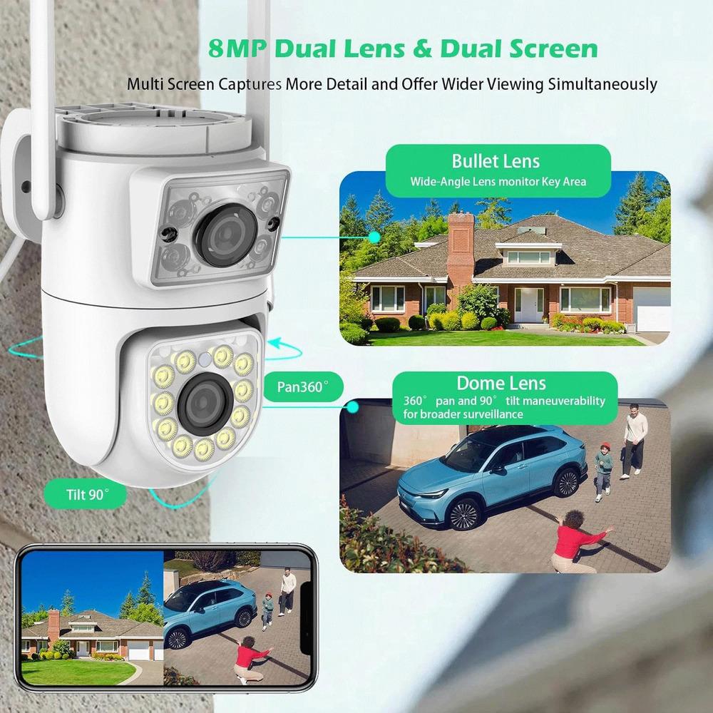 4K 8MP Dual-lens PTZ Wifi Tuya Smart Outdoor Home Security Dual Screen Camera HD Night Vision CCTV Video Surveillance