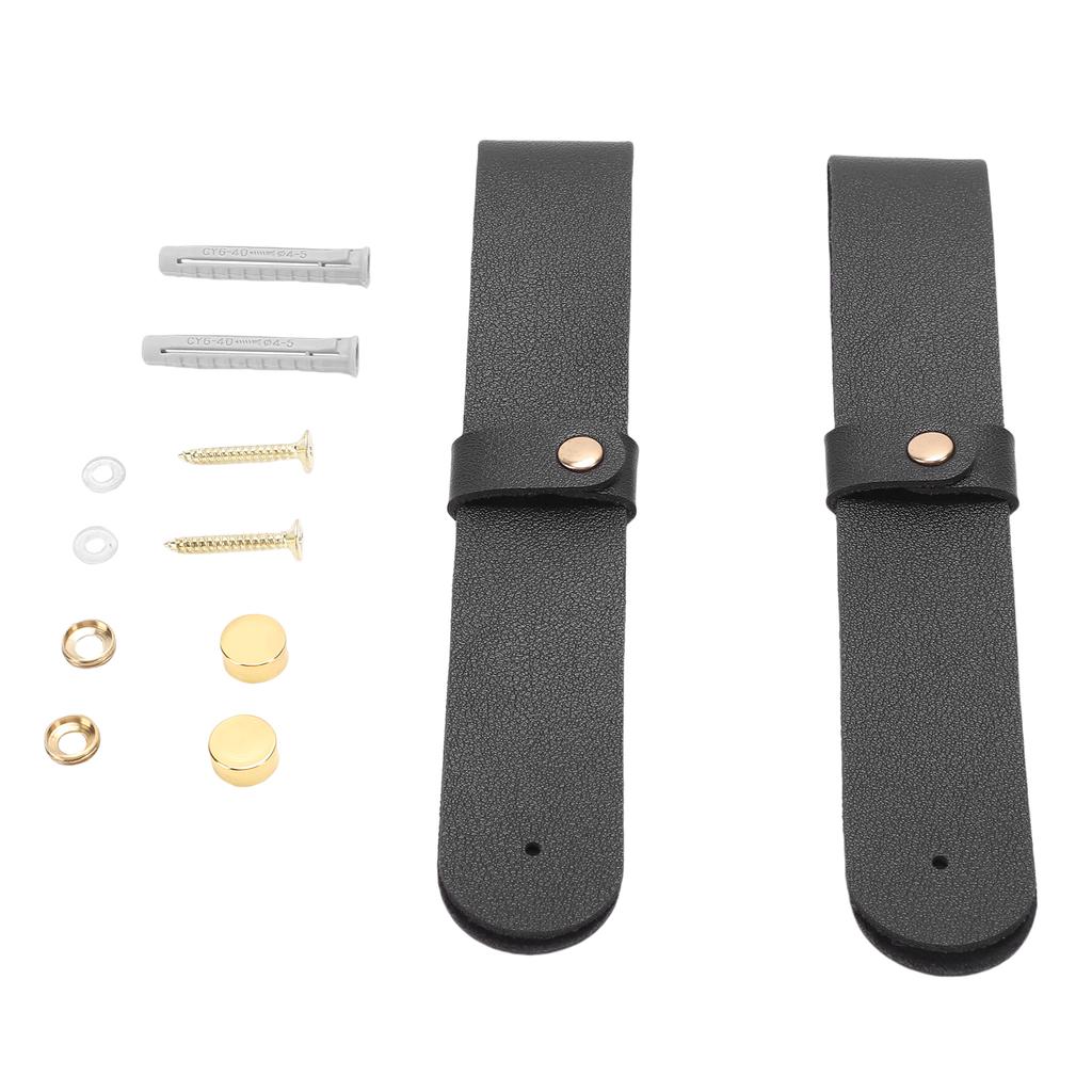 2pcs PU Leather Curtain Rod Holders Brackets Mounted Loop Straps with Screws Plastic Wall Plugs Boho Pole Hanger Hook