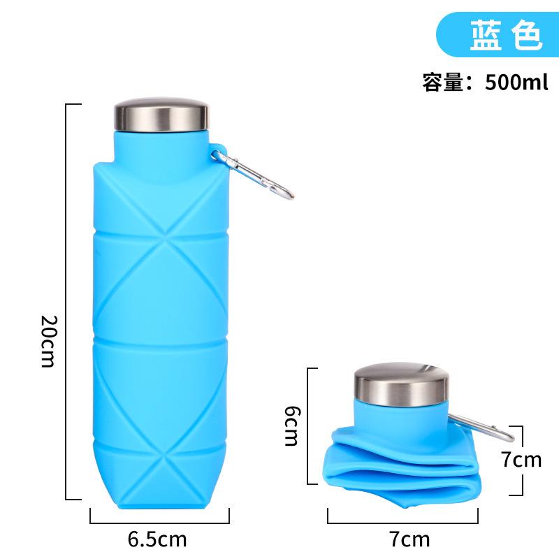 Outdoor food grade silicone portable kettle, sports water bottle water bottle diamond silicone folding water cup 500ml