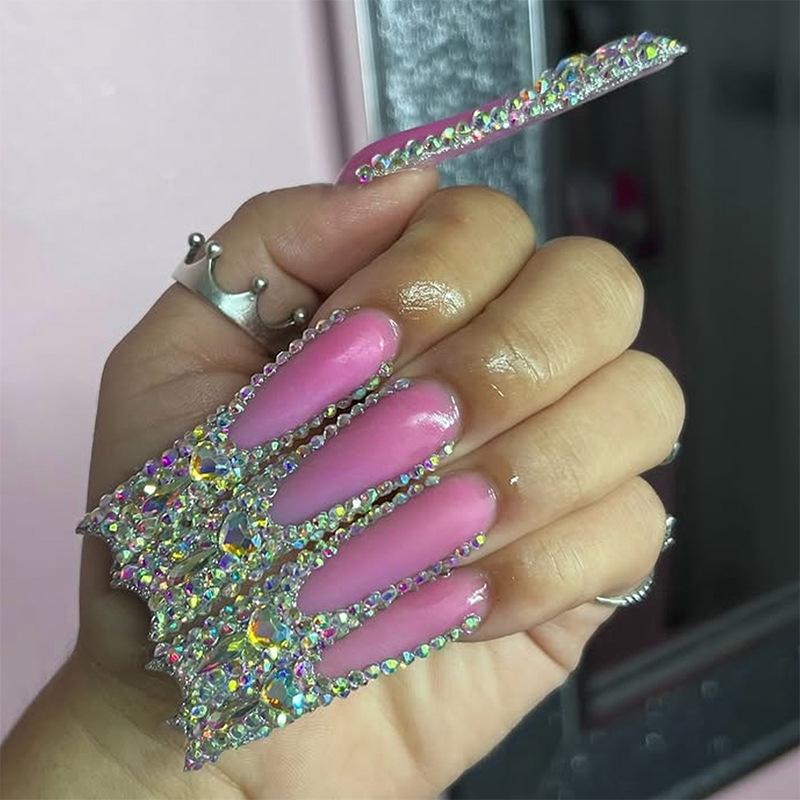 

Rhinestone Extra Long Handmade Wearable Nail Tips - Spicy Girl Style