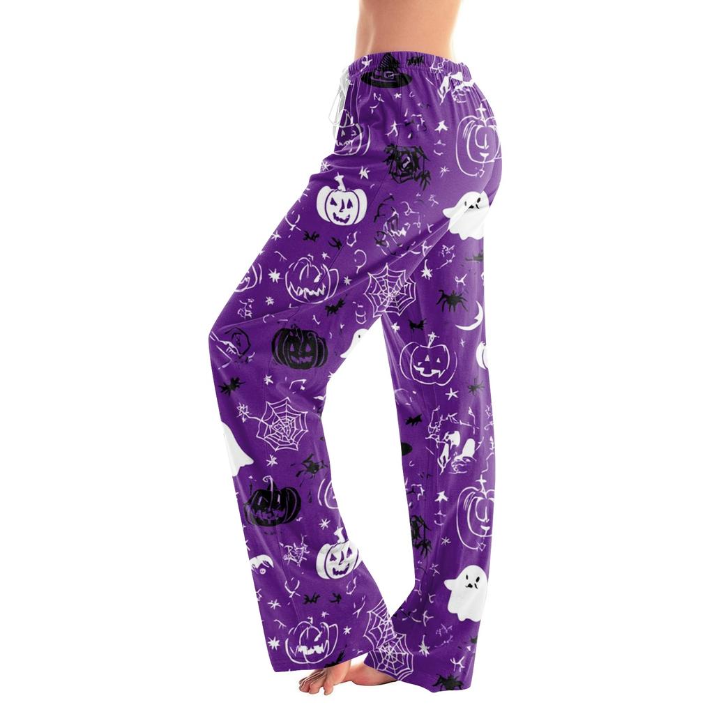 Women's Halloween Printed Drawstring Pajama Pants - Soft Casual Sleep Pants with Spooky Print - Comfortable Wear for Women