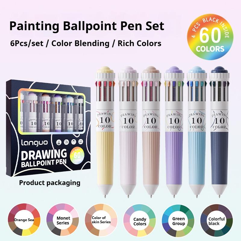 Languo 120/10 Colors Ballpoint Pen 0.8mm Soft Grip Press Multicolor Writing Pen for Art Drawing Marking Pen School Stationery