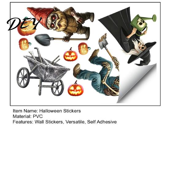 Holiday Atmosphere Wall Accents Halloween Sticker, Pumpkin Witch Skeleton Printed, Self-adhesive Waterproof Spooky Farmhouse Party Decor PVC