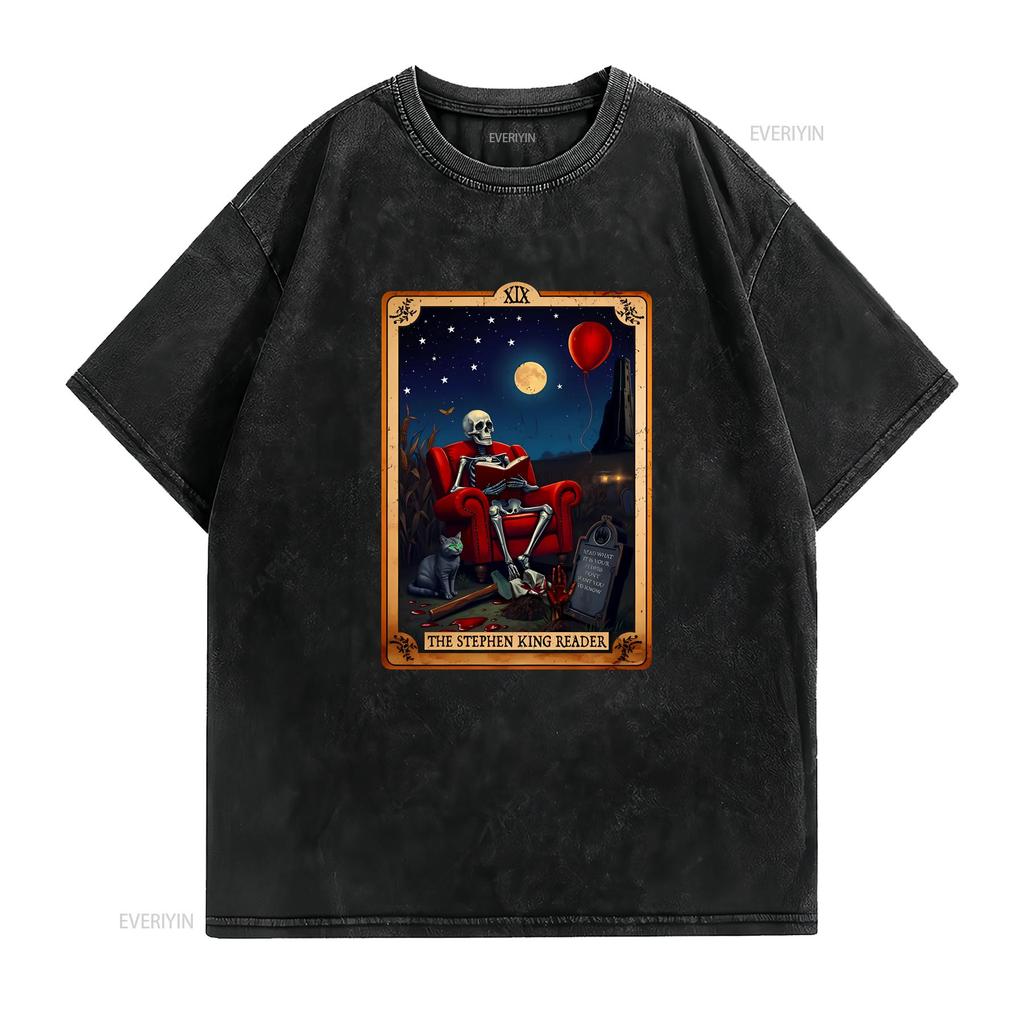 The Reader Stephen King Inspired Tarot Card T Shirt Perfect for Lover Vintage Style Horror Vintage Washed Stretched Comfortable