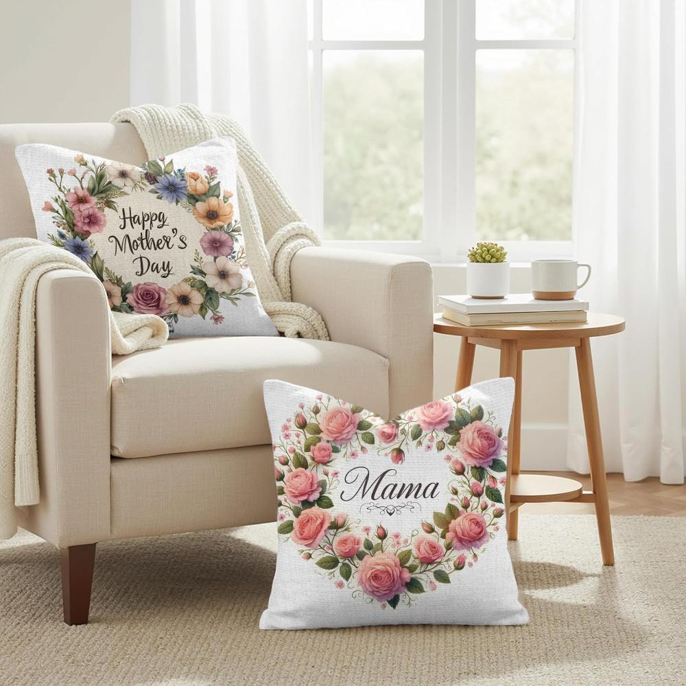 Happy Mothers Day Cushion Cover Summer Linen Pillow Case Organic Fabric Cushion Cover Double-Sided Print Sofa Home Decor